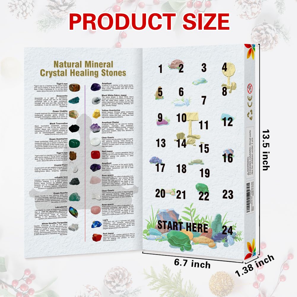 Advent Calendar 2025, Crystals and Healing Stones Christmas Countdown Calendar Natural Chakra Gemstones Set with Crystal Necklac